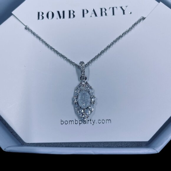 Bomb Party Refined Taste Necklace White Ice Crystal Rhodium Plated NWT Gift - Picture 5 of 7